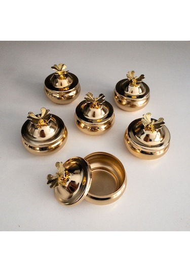 6'lı Gold Kelebekli Tombik Lokumluk, Çay Ve Kahve Yanı Sunumluk, Şekerlik, Drajelik Gold