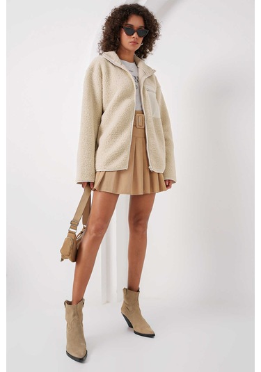 Gabria Fermuarlı Tek Cep Hırka Ekru