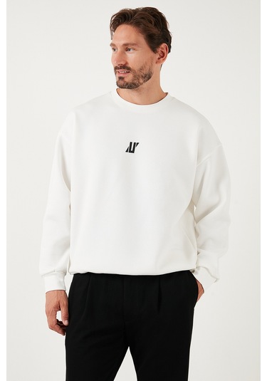 Buratti Regular Fit Bisiklet Yaka Pamuklu Içi Tüylü Yumuşak Şardonlu Erkek Sweat 5905405 Ekru