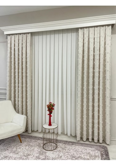 Brillant Carla Puffy Püsküllü Perde İstenilen Tüm Ölçülerde Ekru Ekru