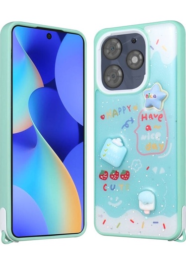 Tecno Spark 10 Pro Kılıf Parlayan Simli Kabartma Figürlü Cevze Kapak