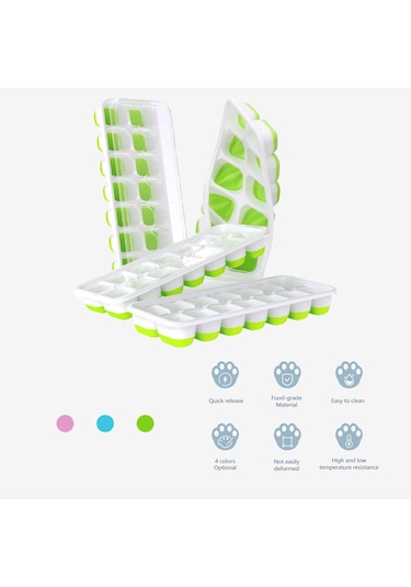 Geeksen 14 Izgaralı Silikon Buz Kalıbı Tepsisi Sıçramaya Dayanıklı Çıkarılabilir Kapaklı Ev Yapımı Buz Kalıbı Preslenmiş Buz Küpü Makinesi Okyanus Mavisi 14 Izgaralı Kapaklı 25,4 Çok Renkli