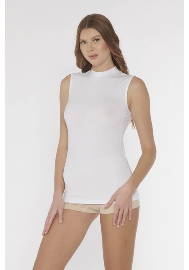 Kolcu Balıkçı Yaka Sıfır Kol Beyaz Atlet - 2614 M