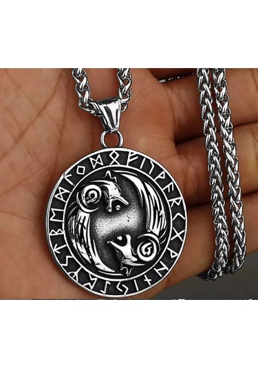 Çift Taraflı Kullanım İskandinav Mitoloji Çelik Kurt Kolye Gümüş