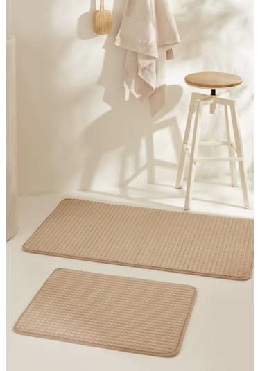 Karaca Home Ekose Embos 2'li Banyo Paspası Kahverengi