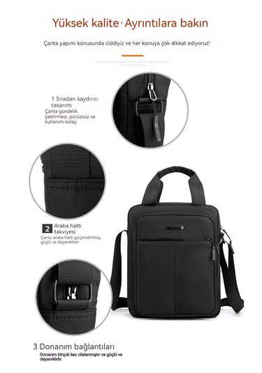 Omuz Çantası Erkek Moda Dokulu Çapraz Çanta-siyah Siyah