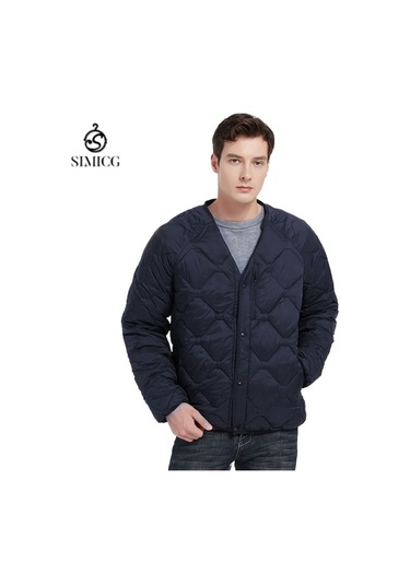 Erkek Kışlık Pamuklu Dolgulu Ceket, Hafif Kısa Elmas Desenli Pamuklu Dolgulu Ceket Lacivert