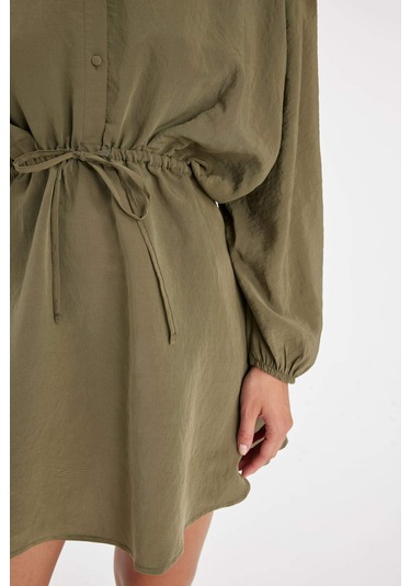 DeFacto Gömlek Yaka Beli Büzgülü Bağcıklı Basic Düz Modal Yarasa Kollu Mini Elbise C4472AX24AUKH21 DeFacto Gömlek Yaka Beli Büzgülü Bağcıklı Basic Düz Modal Yarasa Kollu Mini Elbise C4472AX24AUKH21