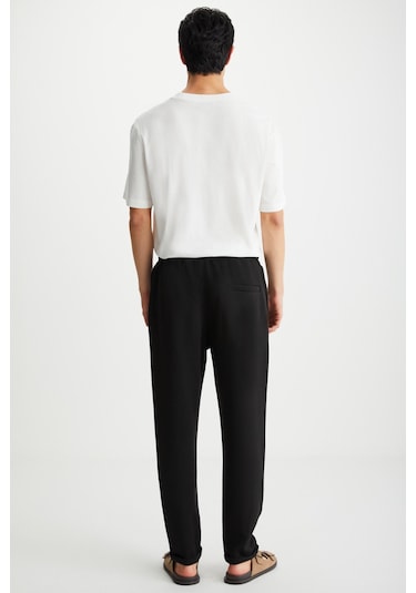 HUXLEY Erkek Regular Boru Paça Normal Bağcıklı Bel Organik Pamuk Yan Cepli Siyah Pantolon