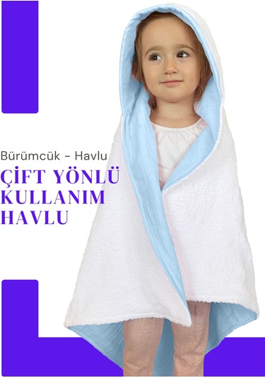 %100pamuk Kapşonlu Bebek Çocuk Banyo Havlusu Çift Yönlü M-beyaz