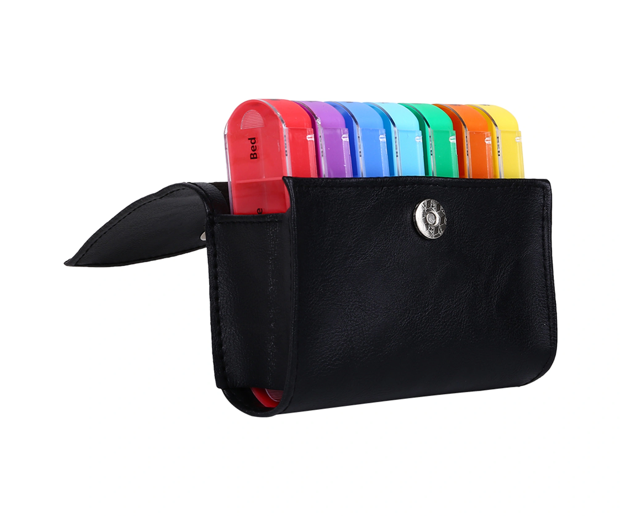 Geeksen Siyah Pu Deri İçerisinde 7 Adet 4 Bölmeli Mini İlaç Kutusu - Zaman Etiketli Taşınabilir İlaç Depolama Kutusu Diğer