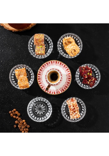 Porsima Elif 6lı Kahve Yanı Lokumluk Sunumluk Sosluk Cam Kase Set