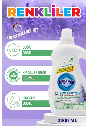 % 100 Doğal Bitkisel Sıvı Çamaşır Deterjanı Organik Lavanta Yağlı -tüm Renkler 2200 ML
