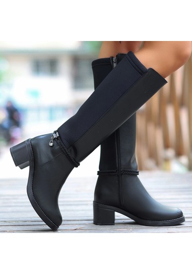 Biçomi Olha Siyah Cilt Topuklu Çizme Çok Renkli