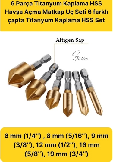 6 Parça Premium Titanyum Kaplama Hss Bits Uçlu Kırılmaz A Kalite Paslanmaz Havşa Açma Matkap Uç Seti
