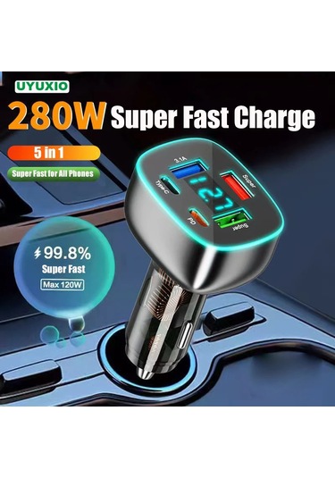 30w Süper Hızlı Usb C Araç Şarj Adaptörü 280 Voltaj Göstergeli Araba Şarj Cihazı