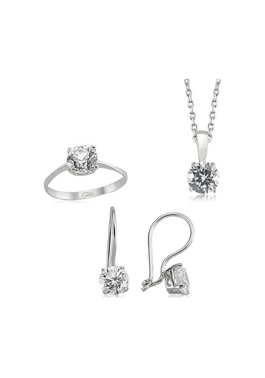 Gümüş Tek Taş Bayan Set Set101139 Gümüş