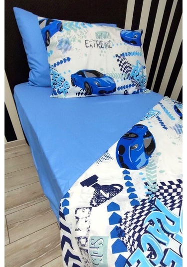 Ceylin Eko Tek Kişilik Nevresim Takımı Speed Araba Mavi