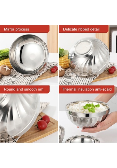 Geeksen 20cm Çocuklar İçin Paslanmaz Çelik Çift Duvarlı Isı Yalıtımlı, Düşmeye Dayanıklı Yemek/kelleci Kasesi - Gümüş Rengi