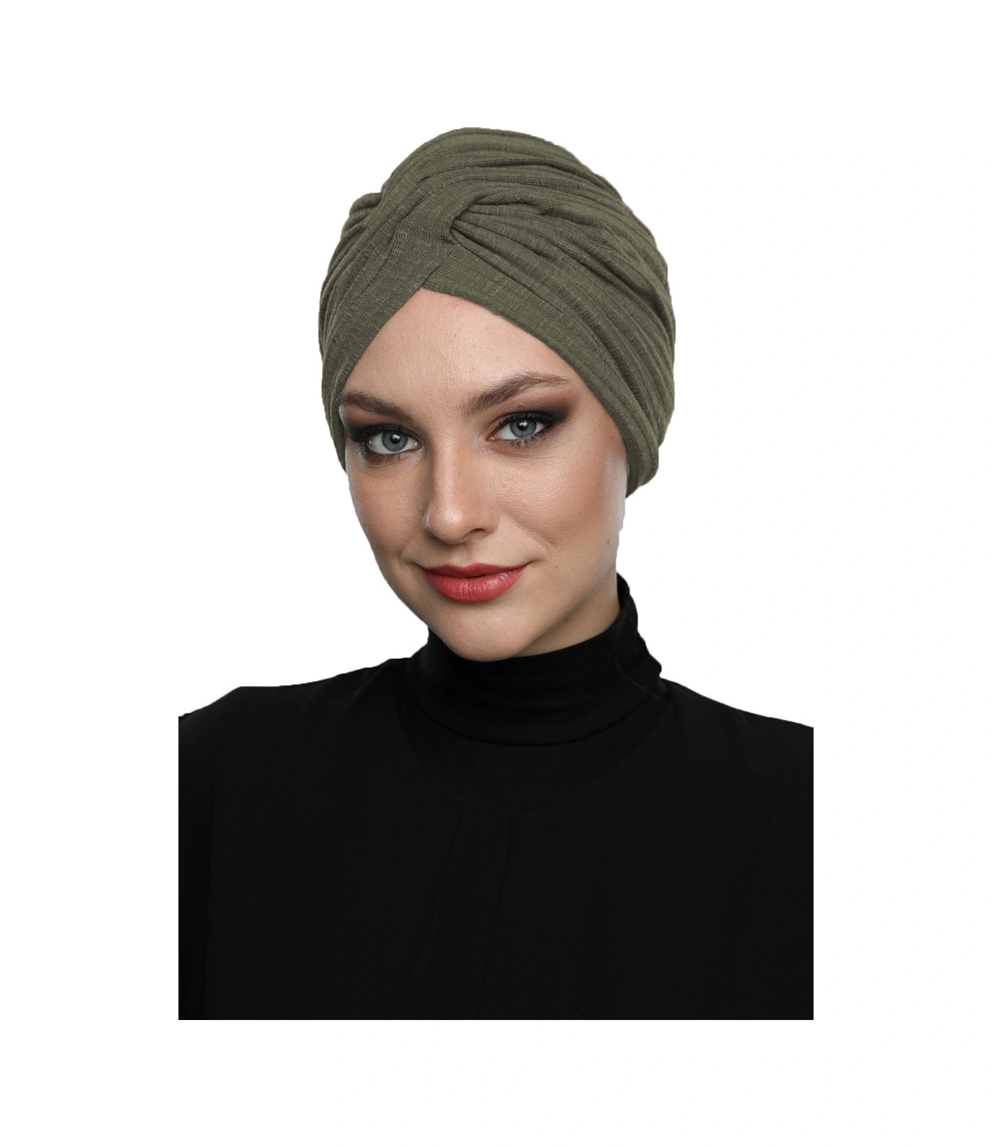 Çapraz Penye Astarlı Asker Yeşili Hazır Türban Tesettür Havuz Bonesi Asker Yeşili
