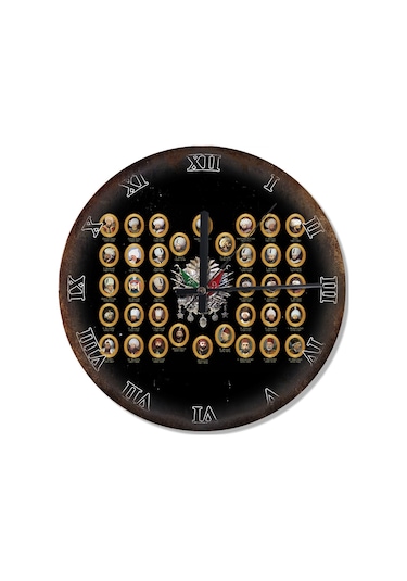 Osmanlı Padişahları Ve Tuğrası Baskılı Duvar Saati (407686165) Çok Renkli