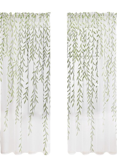 Oturma Odası İçin Yıkanabilir Modern Şeffaf Perdeler Yeşil 260 Cm Diğer