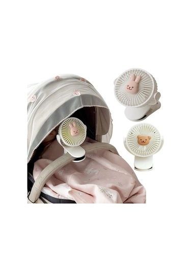 Novahub Kore Arabası Klips Fanı, Sevimli Ayı Tavşan, 11.5x12.7x16.5cm, 4000-6000mah, 3-6h, 3 Yönlü Rüzgar, Çevik, 3-6 Yaş, Usb 01