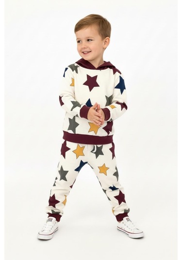 Yıldız Baskılı Kapşonlu 2 Li Takım Bordo