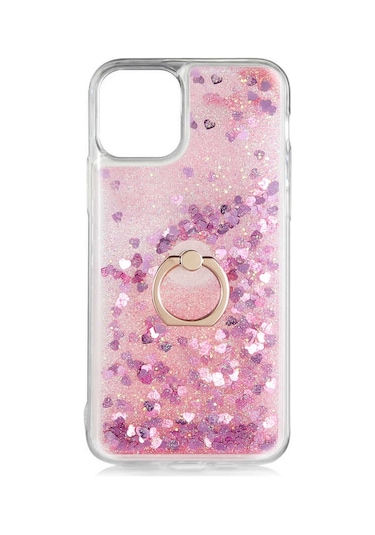 Apple Uyumlu  iPhone 11 Pro Stand Olabilen Yüzüklü Simli Sulu Kılıf Milce Kapak