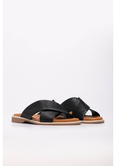 Hakiki Deri Kadın Düz Terlik 972za1201 Siyah