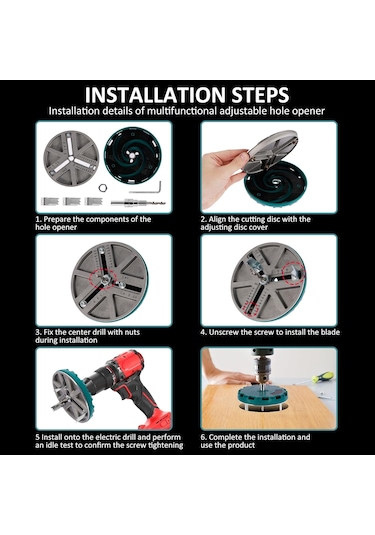 Ayarlanabilir Yuvarlak Delik Testere Aracı, Çap 45130mm, Sondaj İçin Ayarlanabilir Yumruk Testeresi