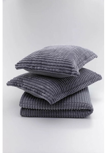 Merinos Modern Line 3 Parça Battaniye Seti - Antrasit Renk