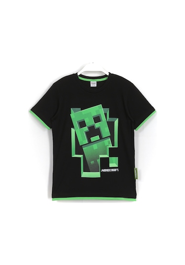 Minecraft 3D Creeper Baskılı Çocuk Tişört (487109487) Siyah