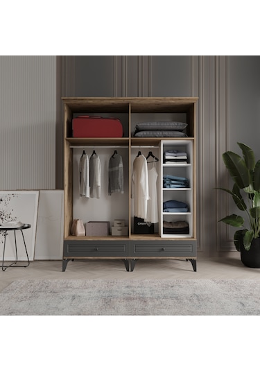 Beenal Nisa 4 Kapaklı Gardırop Dolap 160cm Atlantik Çam-antrasit