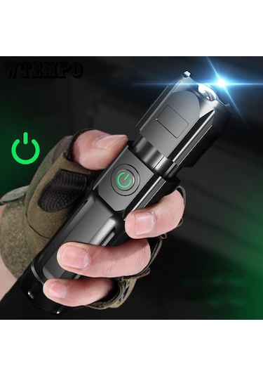 Zoom Özel Kuvvetler El Feneri Güçlü Işık Şarj Edilebilir Açık Hava Meşaleleri Taşınabilir Dayanıklı Uzun Menzilli Süper Parlak Led El Feneri Siyah