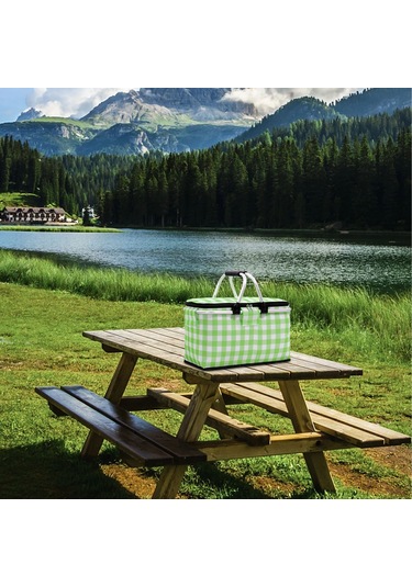 Piknik Çantası Katlanabilir Piknik Sepeti Yalıtımlı Rahat Saplı Buz Cepleri Soğutucu Çanta Piknik Seyahat Kamp Yeşil Şerit Çok Renkli