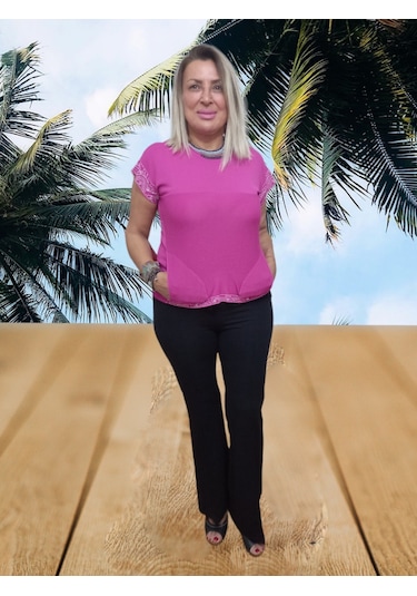 Boutique Venüs Triko Örme Taş İşlemeli Cepli Bluz Kazak 001