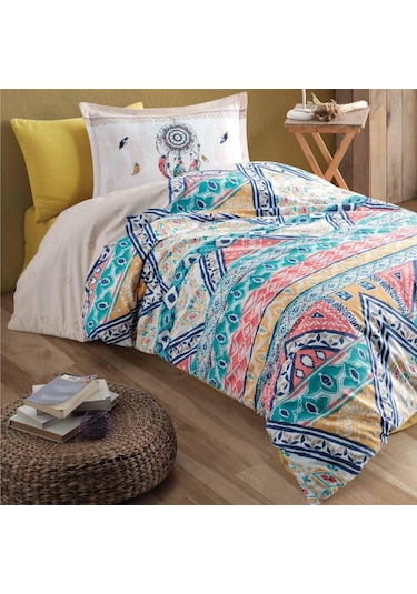 Clasy Ranforce Nevresim Takımı Tek Kişilik Boho V1 Bej