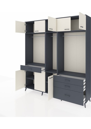 Hyperion Dolap 8 Raflı 4 Çekmeceli 3 Askılı 220x44x243 Antrasit-aytaşı/antrasit Aytası/antrasıt