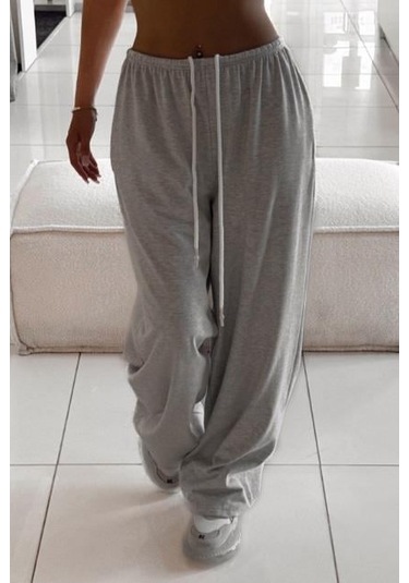 Gri Geniş Paça Basic Kadın Eşofman Altı Mg2553 Gri