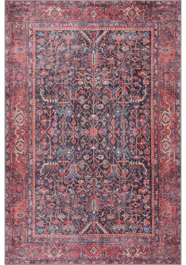 Blues Vintage Desenli Dokuma Taban Dekoratif Kırmızı Halı (Al 354