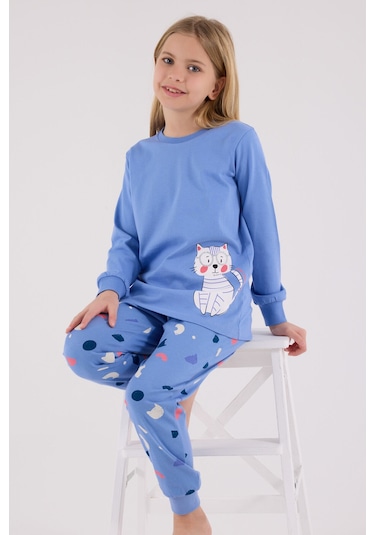 Rolypoly Kız Çocuk Mavi Pijama Takımı Mavi