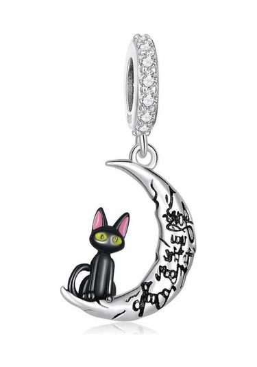 Fastbuy S925 Ayar Gümüş Ay Siyah Kedi Kolye Dıy Bilezik Çok Renkli Aksesuarlar Çok Renkli