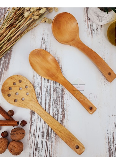 Ahşap Tahta Mutfak Kaşık Seti 3 Parça Kayın, Şimşir Ağacı 3-4
