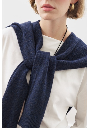 Kare Yaka Bağlamalı Triko Atkı Lacivert Lacivert