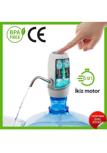 Vayomy Damacana Su Pompası 8w Çift Motorlu Şarjlı Otomatik Hızlı Dolum Bpa Içermez ,ce Belgelidir Beyaz