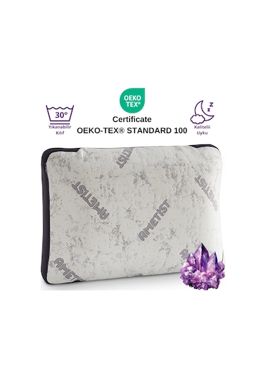 Rudu Ametist Kılıflı Visco Visko Delikli Bütün Sünger Yastık 60x40x14 Cm 1200 Gr Omuz/boyun Destekli Beyaz - Mor