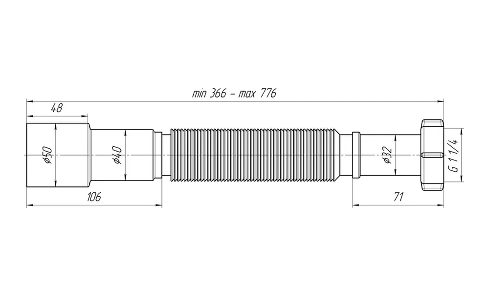 Anı Plast Lavabo Sifonu Oluklu, Çıkışsız 1 1/4" X 40/50 Mm 316836831