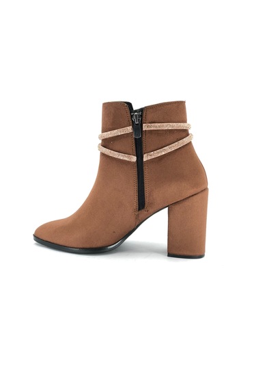 Feles Bilek Düğüm Taş Dekolteli Klasik Kadın Bot Taba