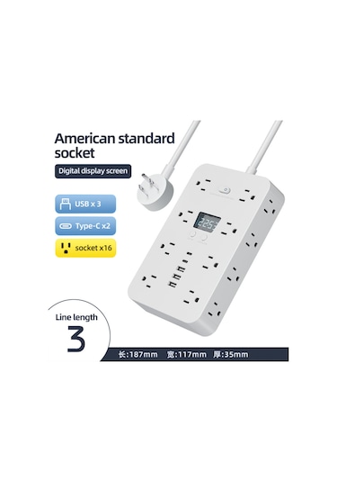 Gajeena 16 Lü Çift Taraflı Usb Ve Type-c Pd Hızlı Şarjlı Uzantı Paneli, 1.5m Kablolu, Amerikan Standardı, 2500w Güç, Ev/ofis/travel Kullanıma Uygun